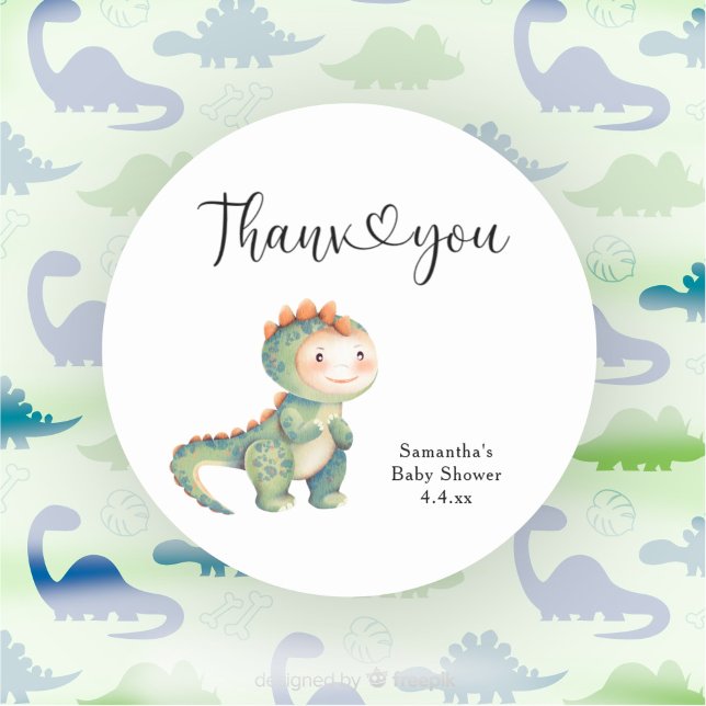 Pegatina Redonda Dinosaur niño Gracias baby shower  (Subido por el creador)