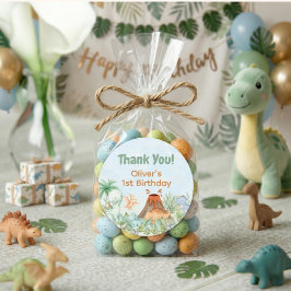 Pegatina Redonda Dinosaur One-A-Saurus 1st Birthday Thank You