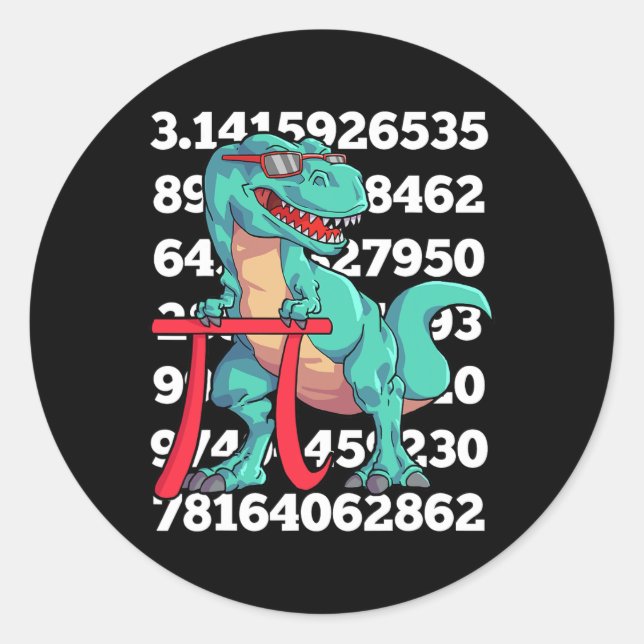 Pegatina Redonda Dinosaur Pi Day T Rex Funny Math 3.14 Teacher Stud (Anverso)