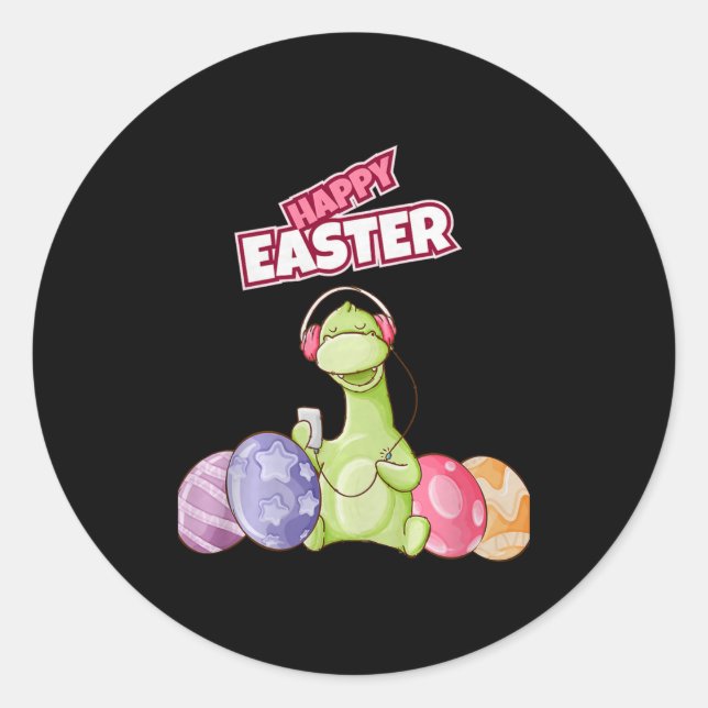Pegatina Redonda Dinosaur Say Happy Easter Premium Tri-blend  (Anverso)