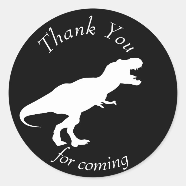 Pegatina Redonda Dinosaur T Rex Black & White Gracias (Anverso)