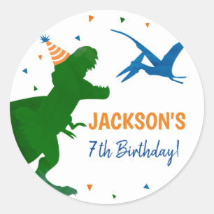 Pegatina Redonda Dinosaur T-rex Cumpleaños Gracias Pegatinas Labore