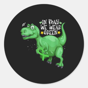 Pegatina Redonda Dinosaur T-rex En Mayo Usamos Salud Mental Verde