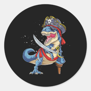Pegatina Redonda Dinosaur T Rex Pirate Jolly Roger Halloween Regalo