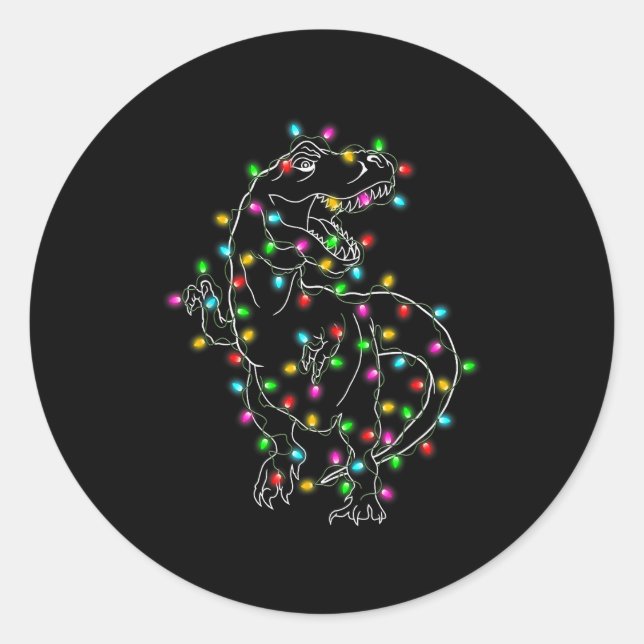 Pegatina Redonda Dinosaur T-rex Tree Christmas Sweater Xmas Pet Din (Anverso)