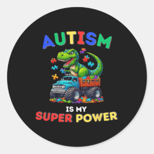 Pegatina Redonda Dinosaur Trex El Autismo Es Mi Superpoder Concienc