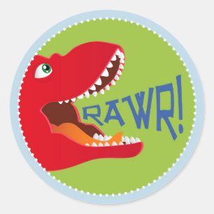Pegatina Redonda Dinosaur Tyrannosaurus Rex Cumpleaños Cupcake Topp