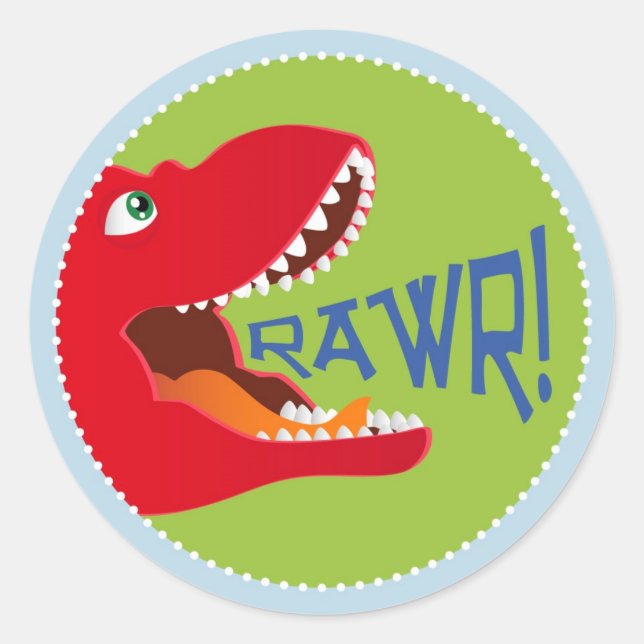 Pegatina Redonda Dinosaur Tyrannosaurus Rex Cumpleaños Cupcake Topp (Anverso)