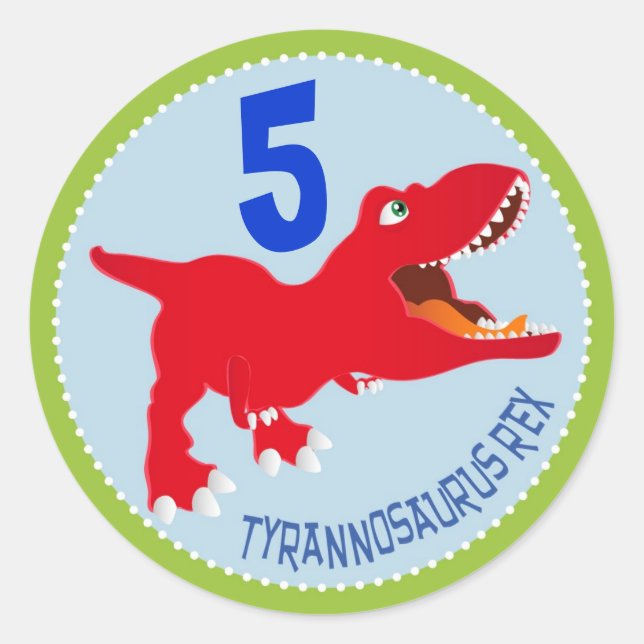 Pegatina Redonda Dinosaur Tyrannosaurus Rex Cumpleaños Cupcake Topp (Anverso)