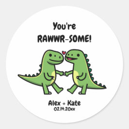 Pegatina Redonda Dinosaur Valentines