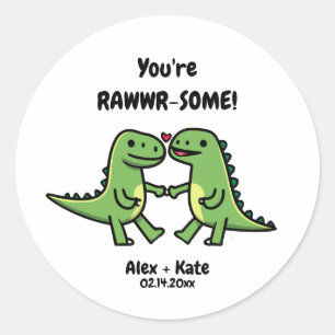 Pegatina Redonda Dinosaur Valentines