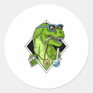 Pegatina Redonda Dinosaur Weed T-Shirt T-Rex Dinosaur Stoner