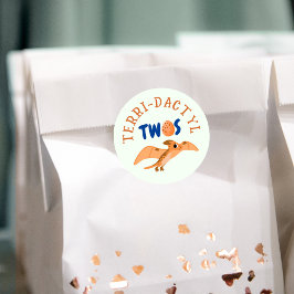 Pegatina Redonda Dinosaurio 2º cumpleaños Gracioso Pterodáctilo Ver