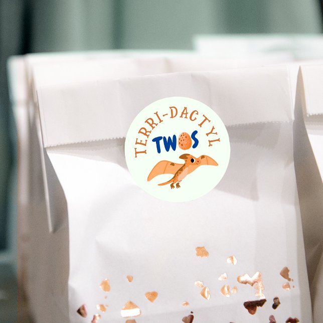 Pegatina Redonda Dinosaurio 2º cumpleaños Gracioso Pterodáctilo Ver (Dinosaur 2nd Birthday Funny Green Pterodactyl Classic Round Sticker
)