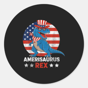 Pegatina Redonda Dinosaurio 4 De Julio Hombres Mujeres Chicas Ameri