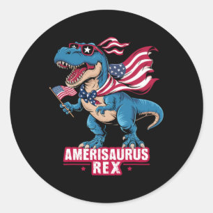 Pegatina Redonda Dinosaurio 4 De Julio Hombres Mujeres Chicas Ameri