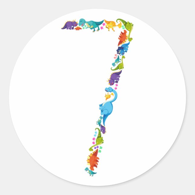 Pegatina Redonda Dinosaurio 7 cumpleaños de 7 años (Anverso)