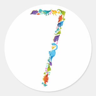 Pegatina Redonda Dinosaurio 7 cumpleaños de 7 años