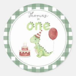 Pegatina Redonda Dinosaurio acuarela cumpleaños 1