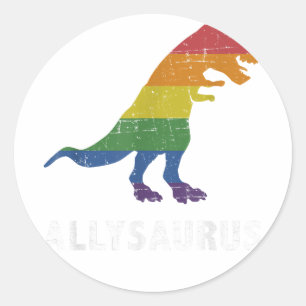 Pegatina Redonda Dinosaurio Allysaurus en bandera arcoiris para ali