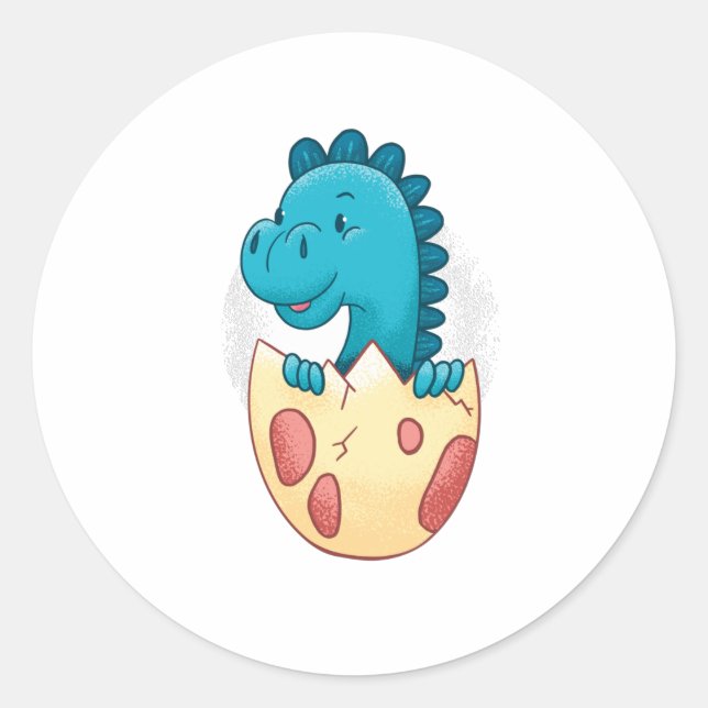 Pegatina Redonda Dinosaurio bebé en huevo (Anverso)