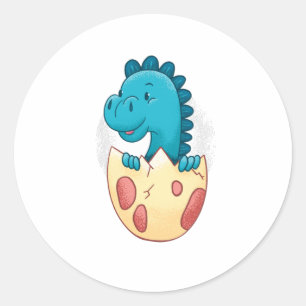 Pegatina Redonda Dinosaurio bebé en huevo