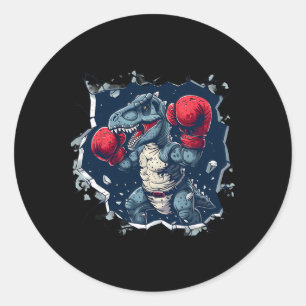 Pegatina Redonda Dinosaurio Boxeador Boxeo T-rex Kickboxing Dino Bo