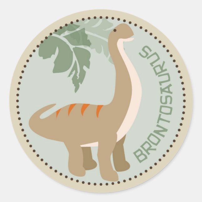 Pegatina Redonda Dinosaurio Brontosauro Cumpleaños Cupcake Topper (Anverso)