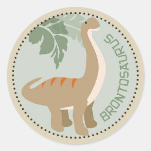 Pegatina Redonda Dinosaurio Brontosauro Cumpleaños Cupcake Topper