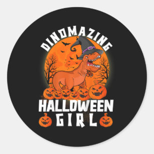 Pegatina Redonda Dinosaurio Chica de Halloween para niños dice 'Cos