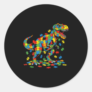 Pegatina Redonda Dinosaurio colorido rompecabezas conciencia autism