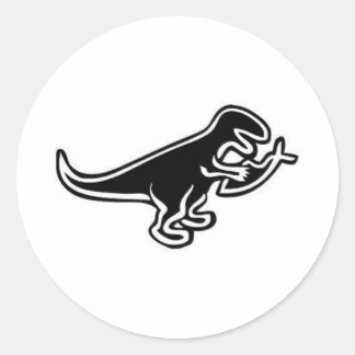 Pegatina Redonda Dinosaurio comiendo Jesús Pescado