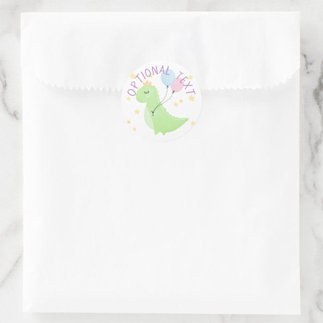 Pegatina Redonda Dinosaurio con globos (Bolso)