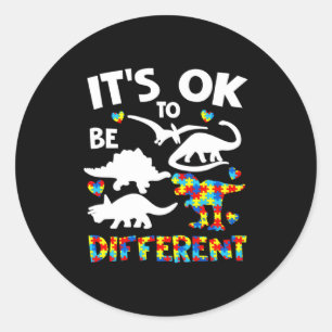 Pegatina Redonda Dinosaurio Conciencia Del Autismo Niño Camiseta Es