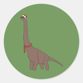 Pegatina Redonda Dinosaurio Cuello Largo Marrón Navidad illusima