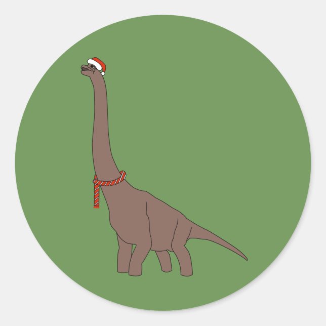 Pegatina Redonda Dinosaurio Cuello Largo Marrón Navidad illusima (Anverso)
