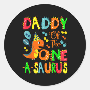 Pegatina Redonda Dinosaurio Cumpleaños 1 de Daddy Saurus