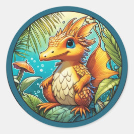 Pegatina Redonda Dinosaurio cutáneo de fantasía