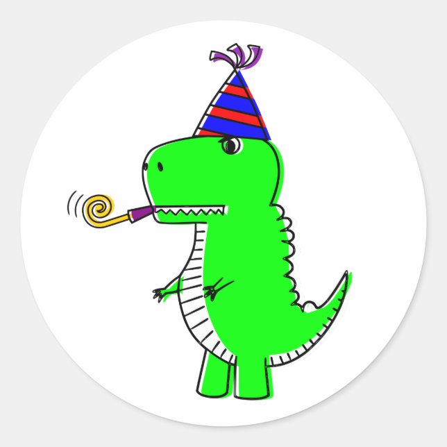 Pegatina Redonda Dinosaurio Cute Happy Birday (Anverso)