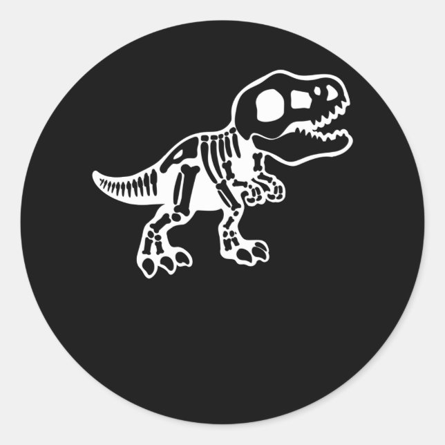 Pegatina Redonda Dinosaurio Cute Skeleton Halloween (Anverso)