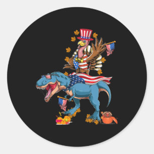 Pegatina Redonda Dinosaurio de Acción de Gracias Turquía Calabaza p