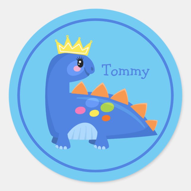 Pegatina Redonda Dinosaurio de bebé azul lindo (Anverso)