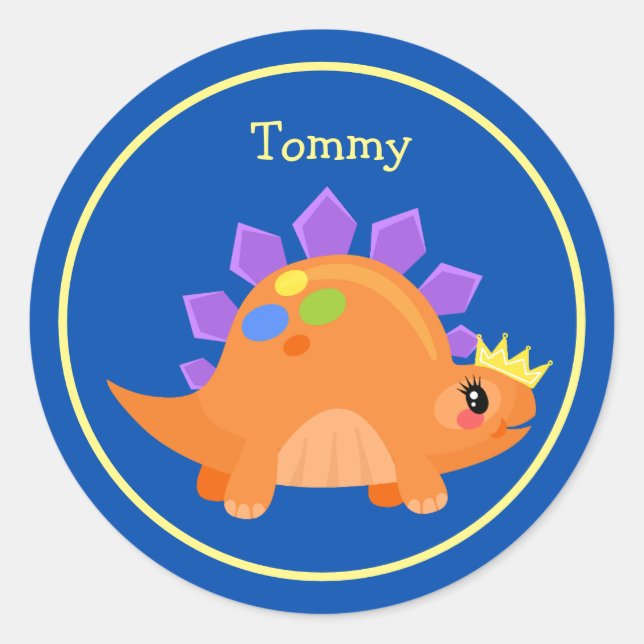 Pegatina Redonda Dinosaurio de bebé Naranja azul lindo (Anverso)