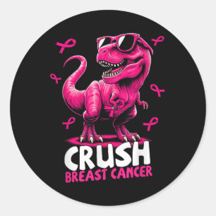 Pegatina Redonda Dinosaurio de cáncer de mama machacado que contien