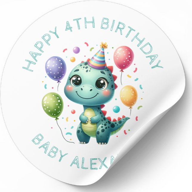 Pegatina Redonda Dinosaurio de cumpleaños lindo personalizado (Subido por el creador)
