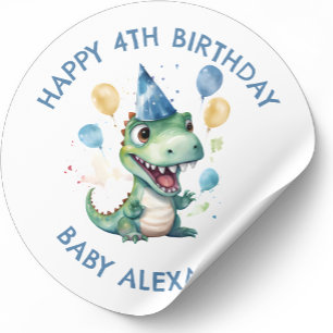 Pegatina Redonda Dinosaurio de cumpleaños lindo personalizado