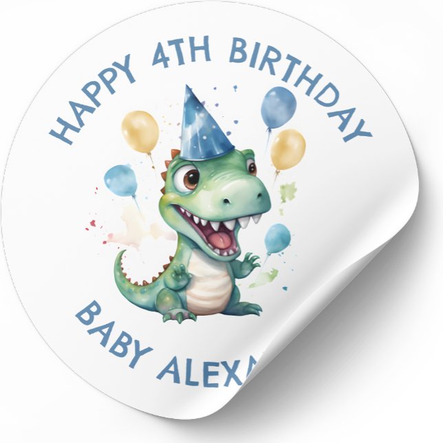 Pegatina Redonda Dinosaurio de cumpleaños lindo personalizado (Subido por el creador)