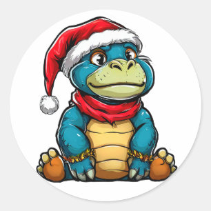 Pegatina Redonda Dinosaurio de dibujos animados de Navidad Dino fes