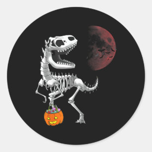 Pegatina Redonda Dinosaurio de Halloween T Rex Esqueleto Espantoso 