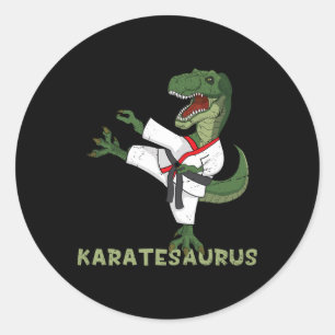 Pegatina Redonda Dinosaurio de Karate Divertido Karatesaurus T-rex 